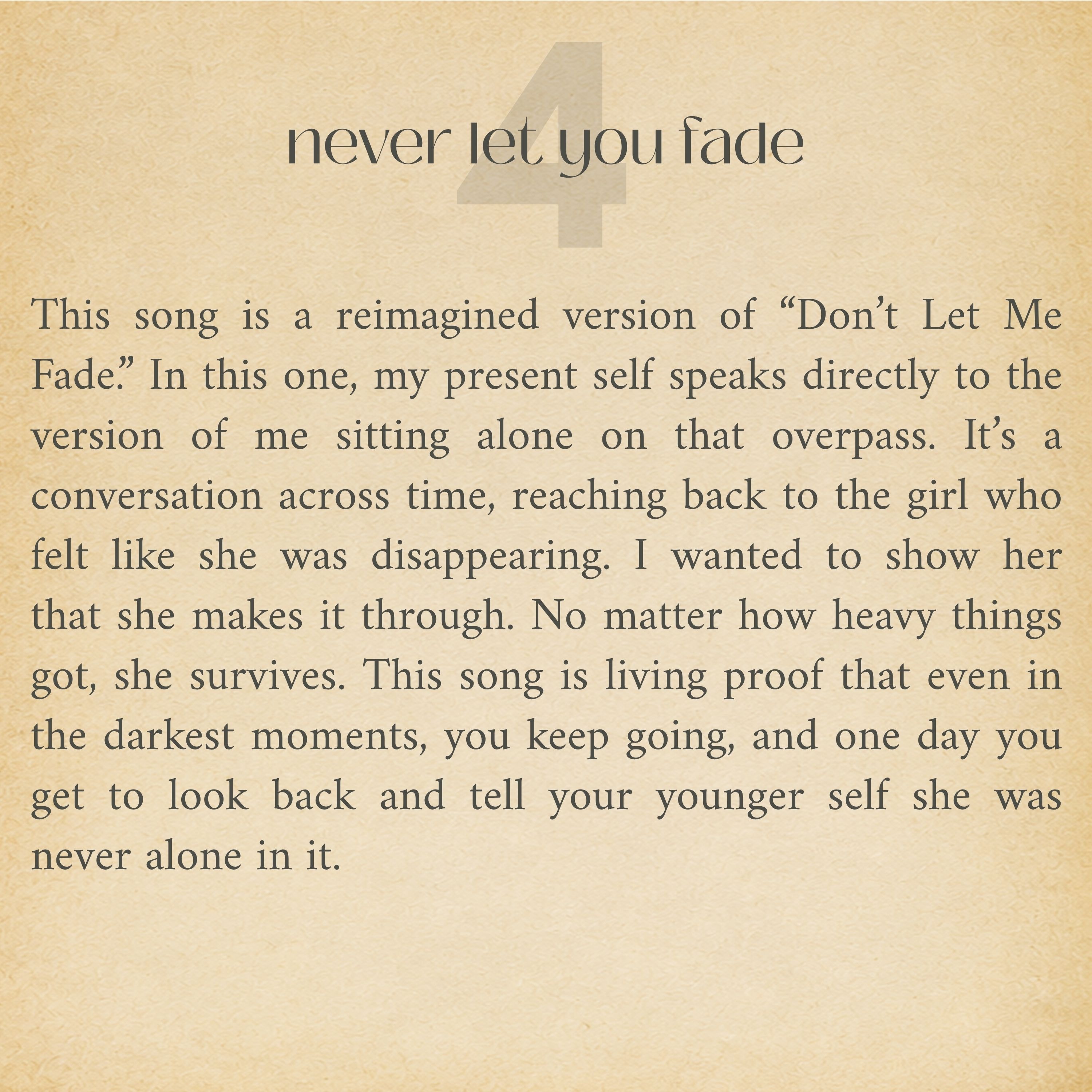 never let you fade – song notes